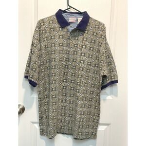 VINTAGE Bugle Boy Company Mens XL Geometric Short Sleeve Polo Shirt Blue VTG